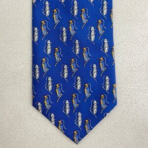 Vintage Cricket Print Silk Tie 90s Tiffany Co Blue Insect Necktie Bugs Etymology